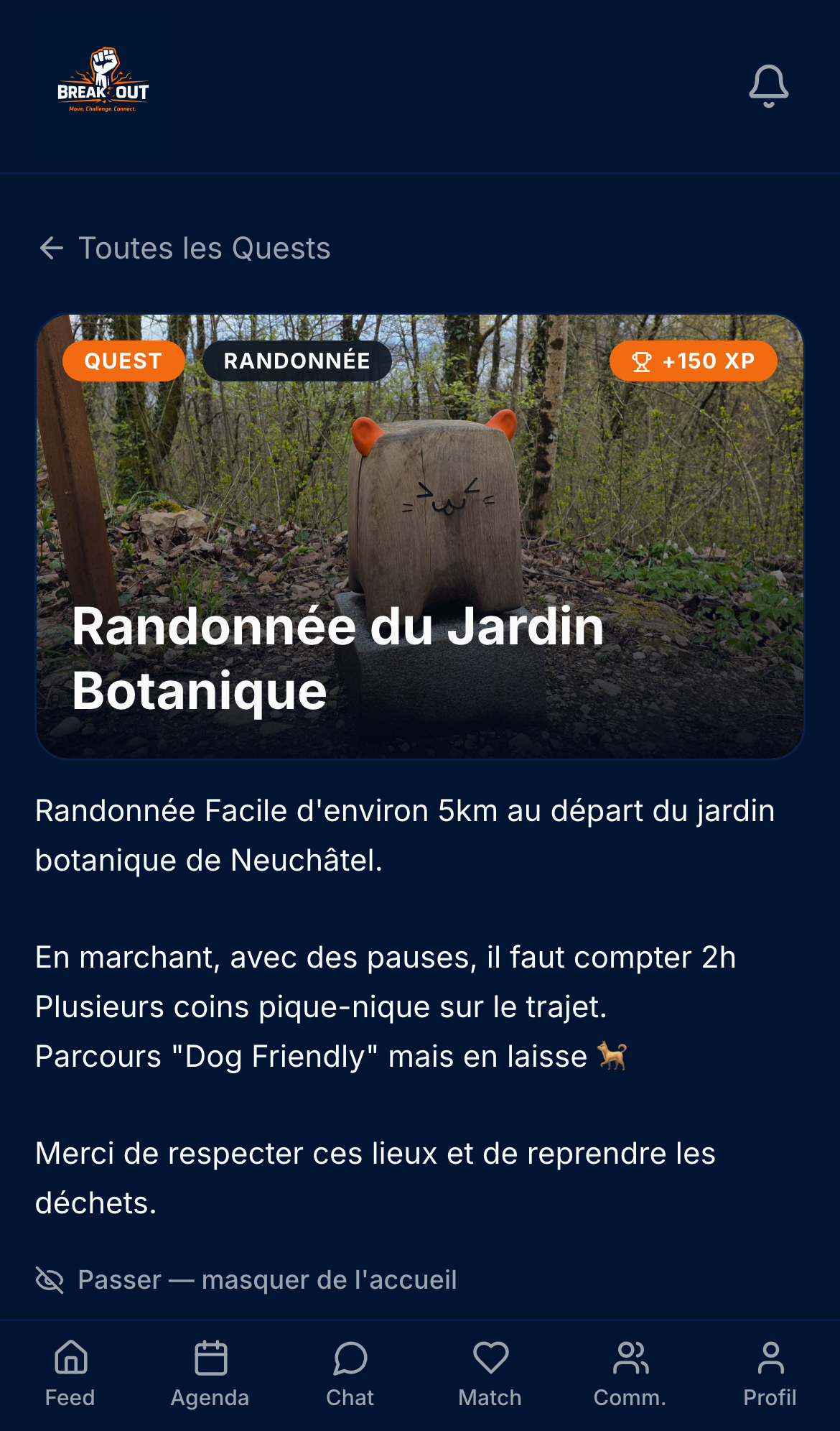 Écran d'une activité Break0ut