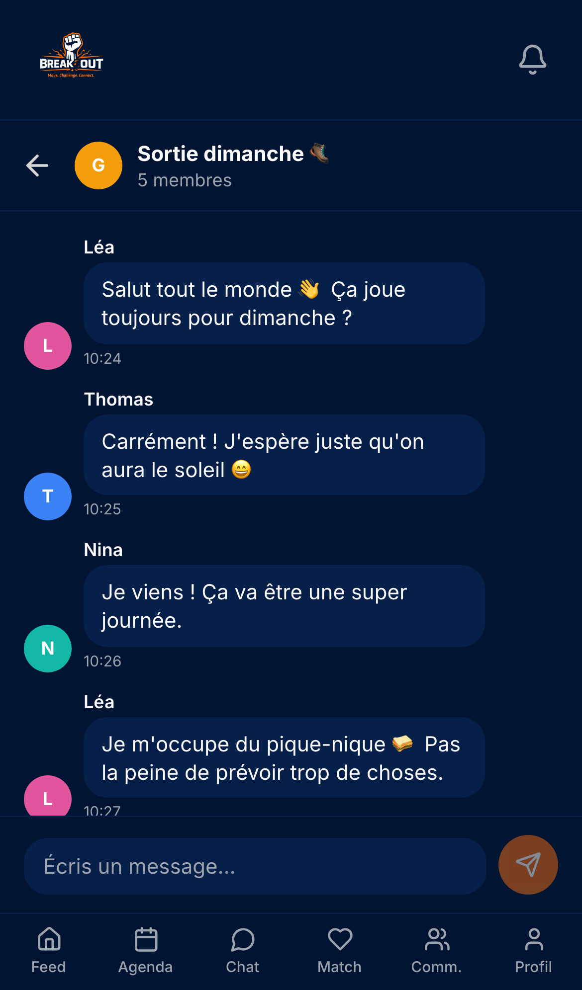 Écran Communauté de l'app Break0ut